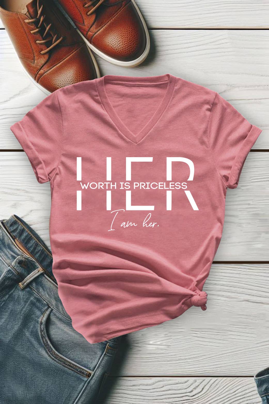 Her Worth is Priceless I Am Her, Unisex V-neck T-Shirt